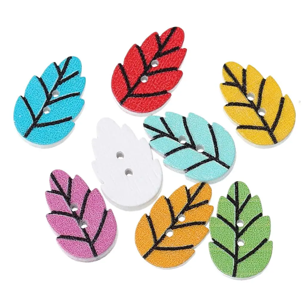 

Wood Sewing Button Scrapbooking Leaf At Random Two Holes 21mm x 13mm,100 PCs new