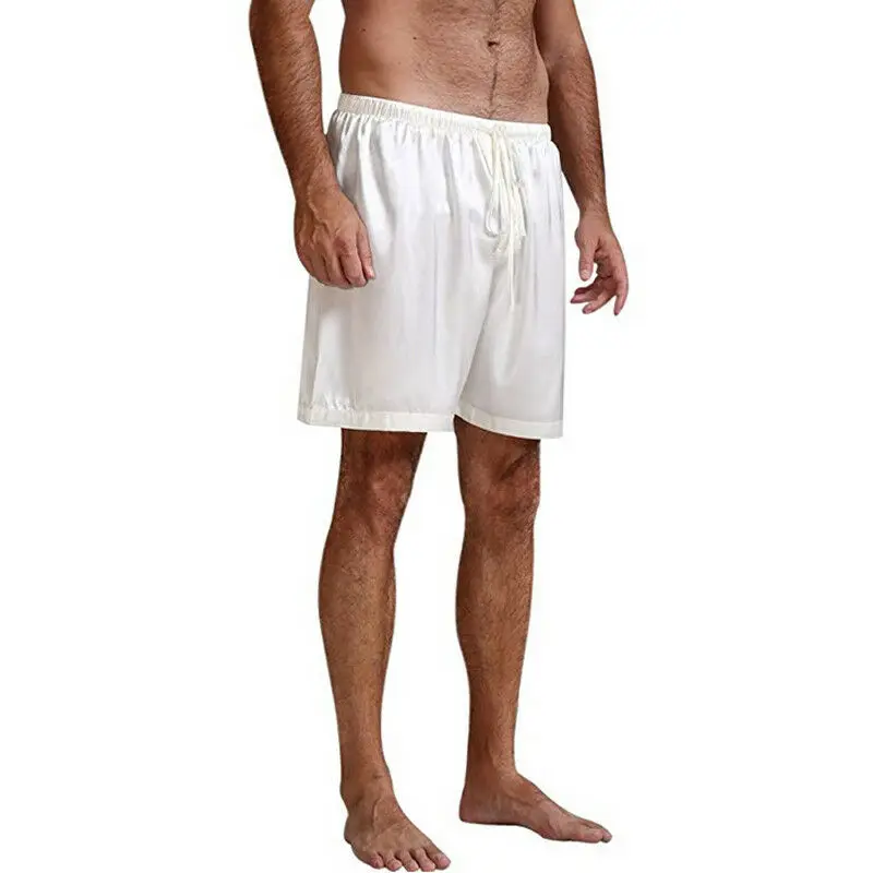 Горячие мужские атласные пижамы пятнистые Повседневные Шорты Для отдыха ночное белье летние короткие мужские брюки для сна - Цвет: Белый