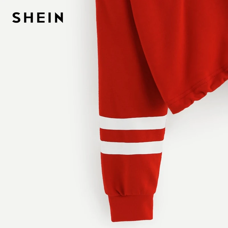  SHEIN Red Girls Letter Front Crop Casual Hoodies Girls Tops 2019 Spring Korean Fashion Long Sleeve 