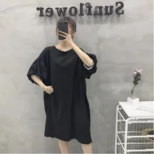 [DEAT] Новая осень Мода с пышными рукавами круглый вырез горловины Твердые Лоскутная Повседневное Длинные свободные футболки Для женщин высокое качество AA402