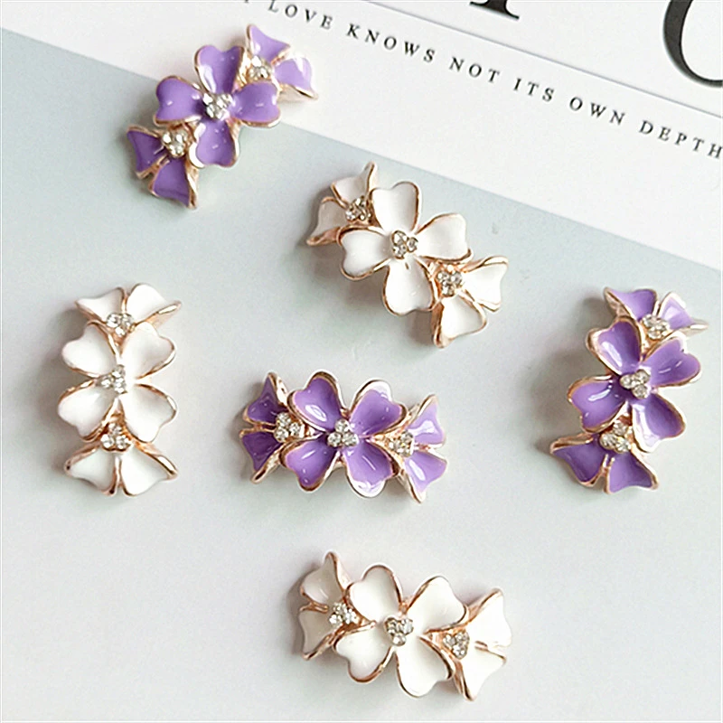 10pcs/lot Alloy Gold Curved Bow Rhinestone Pearl Hair Embellishments