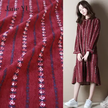 

JaneYU Retro Printing Corduroy Geometric Stripe, Rhombus, Corduroy Cloth, Autumn Winter Dress, Trousers, Women's Clothing Fabric