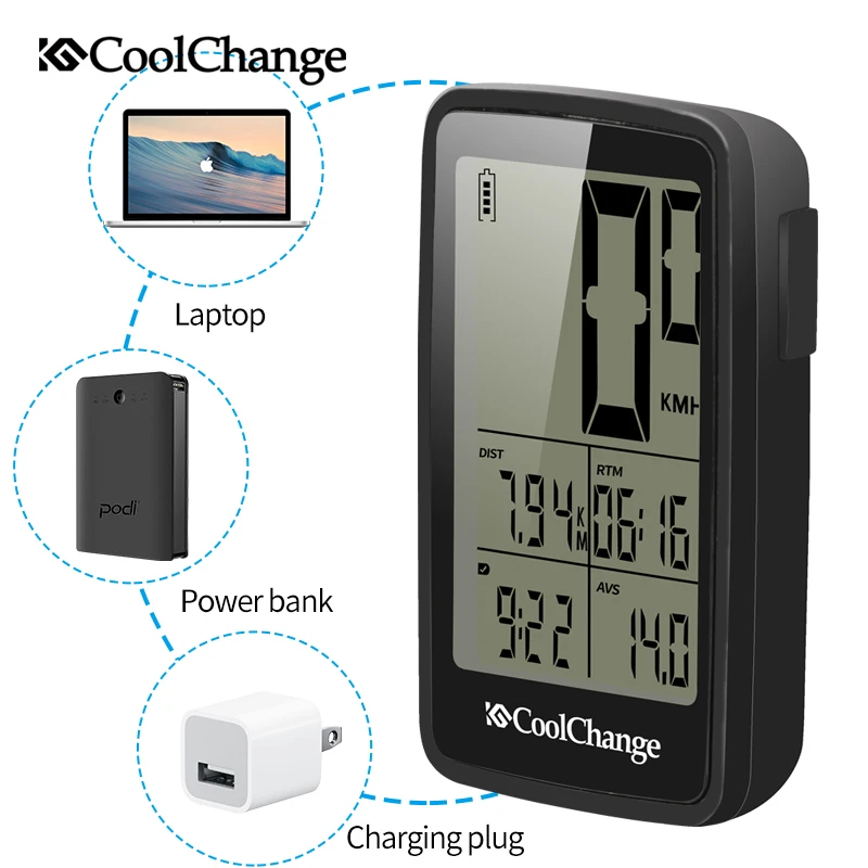 CoolChange دراجة الكمبيوتر السلكية واللاسلكية الدراجات الحاسوب عداد السرعة عداد المسافات غير نافذ للمطر MTB الدراجة ماوس USB للكمبيوتر قابلة للشحن