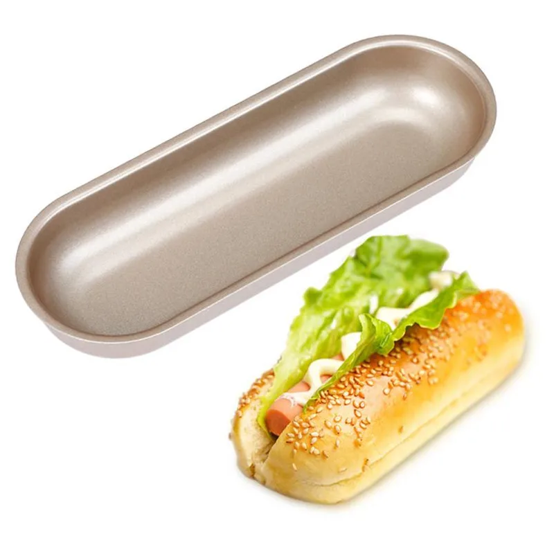 7 Inch Non Stick Hot Dog Bun Pan Steel Bakeware Oval Cake Mold Anti