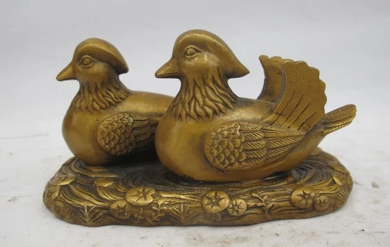 

6"Chinese Folk Fengshui Bronze mandarin duck aix galericulata Bird Statue
