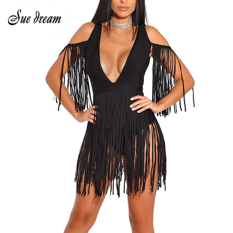 Ocstrade-Summer-Dress-2018-Bandage-Dress-Black-Woman-Sexy-Hollow-Out-and-Tassel-High-Quality-Bandage