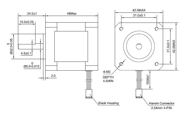 5 шт.(Национальная ассоциация владельцев электротехнических 17(Национальная ассоциация владельцев электротехнических предприятий) шаговый мотор 4-свинец 48 мм 59Ncm(84oz. Дюйма) 2A кабель длиной 1 м(17HS4801) Nema17 шаговый двигатель для DIY 3D-принтеры CNC робот XYZ