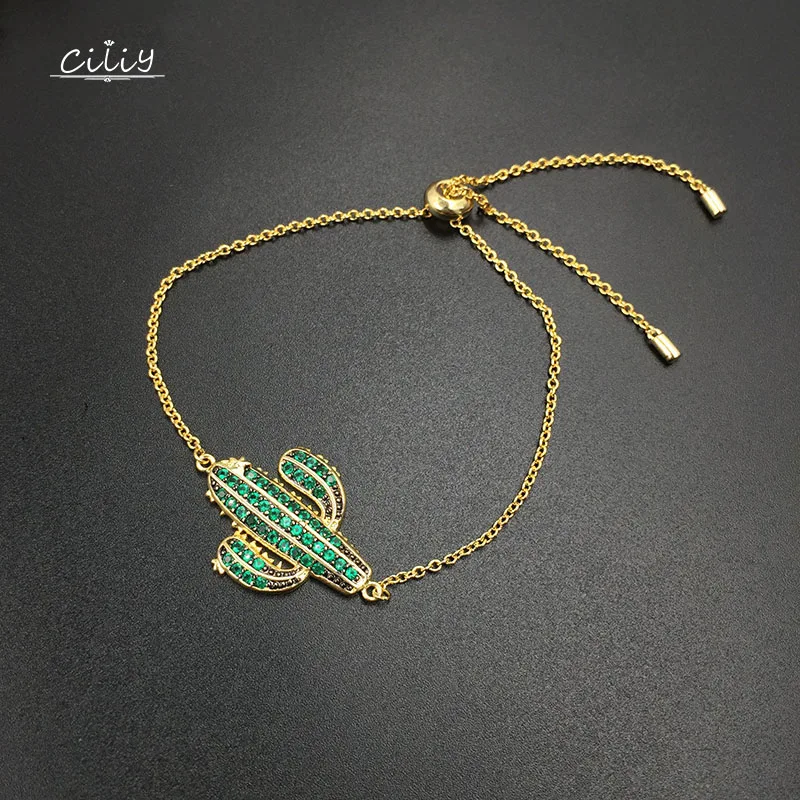 

Cility Green Cactus Bracelet 2019 Plant Metal Party Jewelry Bracelets Luxury Brand Travel Girl Accessories S9820aj