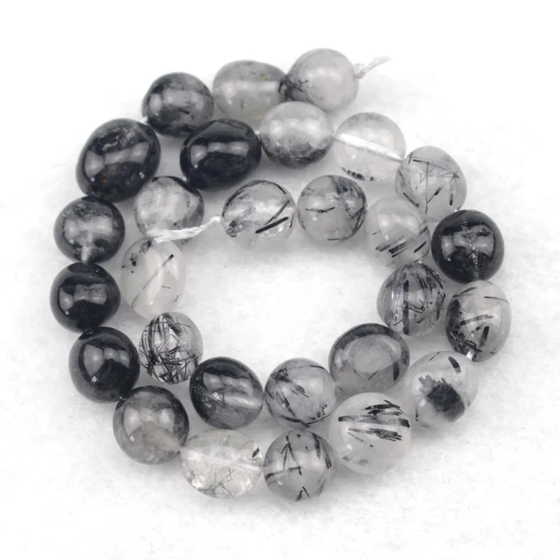 

8-10mm freeform Black Rutilated Quartz beads natural stone beads DIY loose beads for jewelry making strand 15inches wholesale !