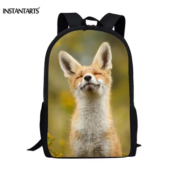 

INSTANTARTS Fox 3D Animal Printing Children School Bags Casual Large Boys Girls Backpack Customized Own Fashion Mochila Rucksack