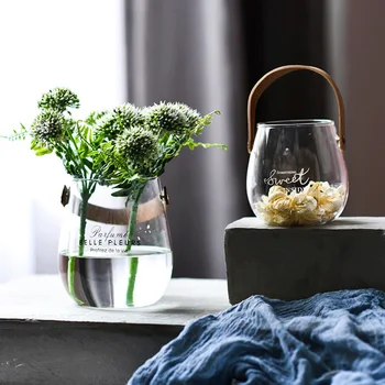 

INS Portable Glass Vase Leather Handle Multi-function Storage Shooting Props Hydroponic Container Creative Home Decoration