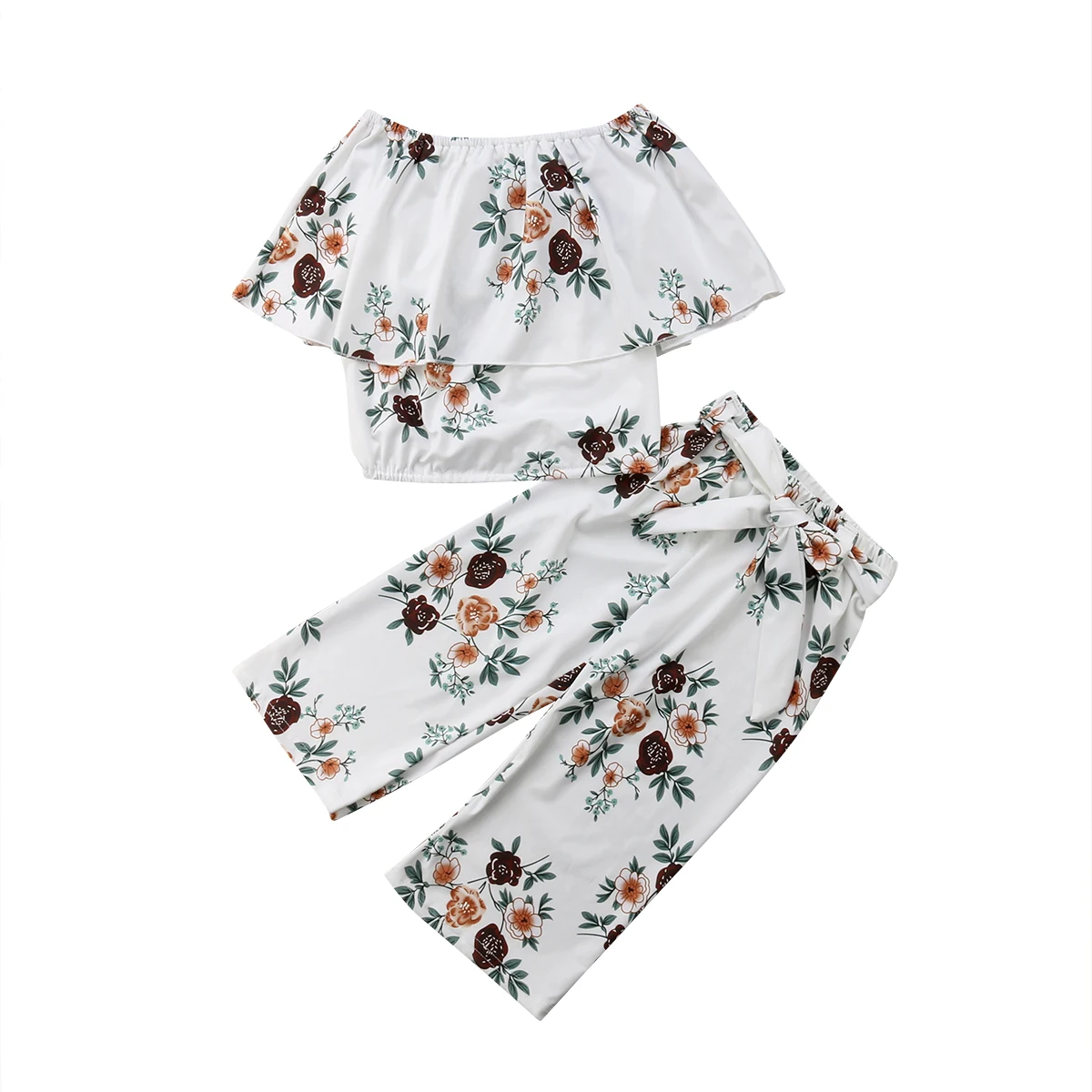 

2Pcs Kids Baby Girl Floral Off Shoulder Top T-shirt Pants Outfits Clothes Summer