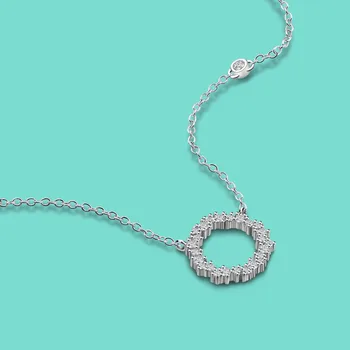 

New 925 sterling silver necklace simple style round pendant shine zircon design solid silver necklace lady love jewelry not fade