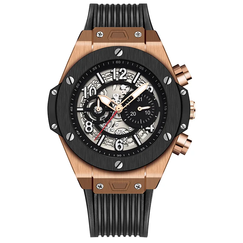 Лидирующий бренд механические часы мужские наручные автоматические Ретро часы мужские водонепроницаемые черные полностью стальные часы Montre Homme - Цвет: rose black