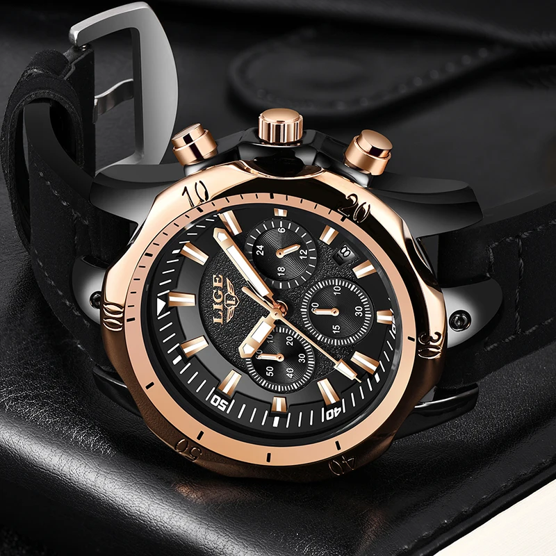 2019LIGE новые мужские часы, Топ бренд, Роскошные военные спортивные часы, мужские кожаные водонепроницаемые часы, кварцевые наручные часы, Relogio Masculino