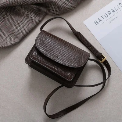 

free shipping head layer cowhide small square inclined across 2019 new retro fashion organ package lizard grain leather bag