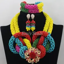 Новейший африканский бисер набор украшений для женщин серьги ручной работы Ювелирный Набор нигерийские Свадебные ожерелья набор AIJ214