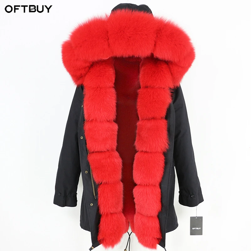 Женская парка со съемным мехом OFTBUY длинная теплая куртка натуральным лисьим на