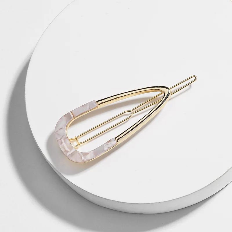 grey 1PC Korea Tortoiseshell Acrylic Hair Clip Barrette Fashion Geometric Hollow Waterdrop Hairpins Hair Accessories for Women - Color: grey