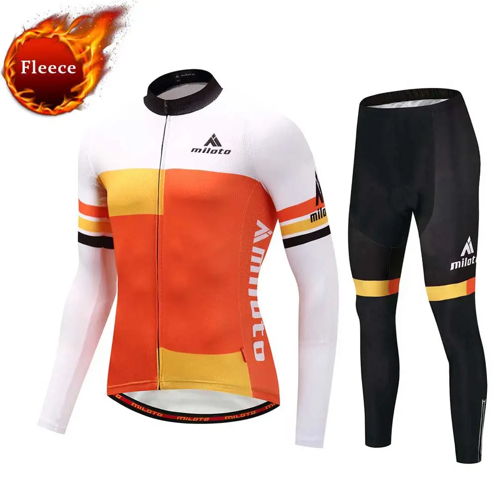 Orange Winter Fleece Cycling Long Kits Thermal Pro Team Long Sleeve