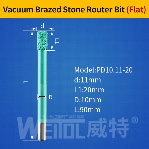 WeiTol плоская головка вакуумной пайки Камень Гравировальные биты мраморные режущие биты Долбление камень Фрезерный резак песчаник с ЧПУ Инструменты - Длина режущей кромки: PD10.11-20