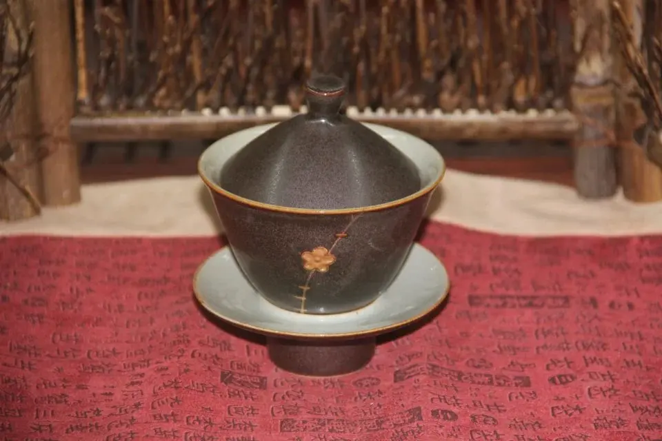 Китайский чайный набор gaiwan шероховатая керамика серебряные пятна золото ретро
