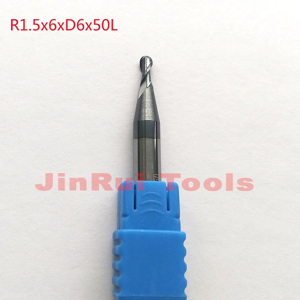 

1pc R1.5*6*D6*50L-HRC55 2 Flutes solid carbide Coated Ball Nose End Mills CNC router bit milling cutters knife