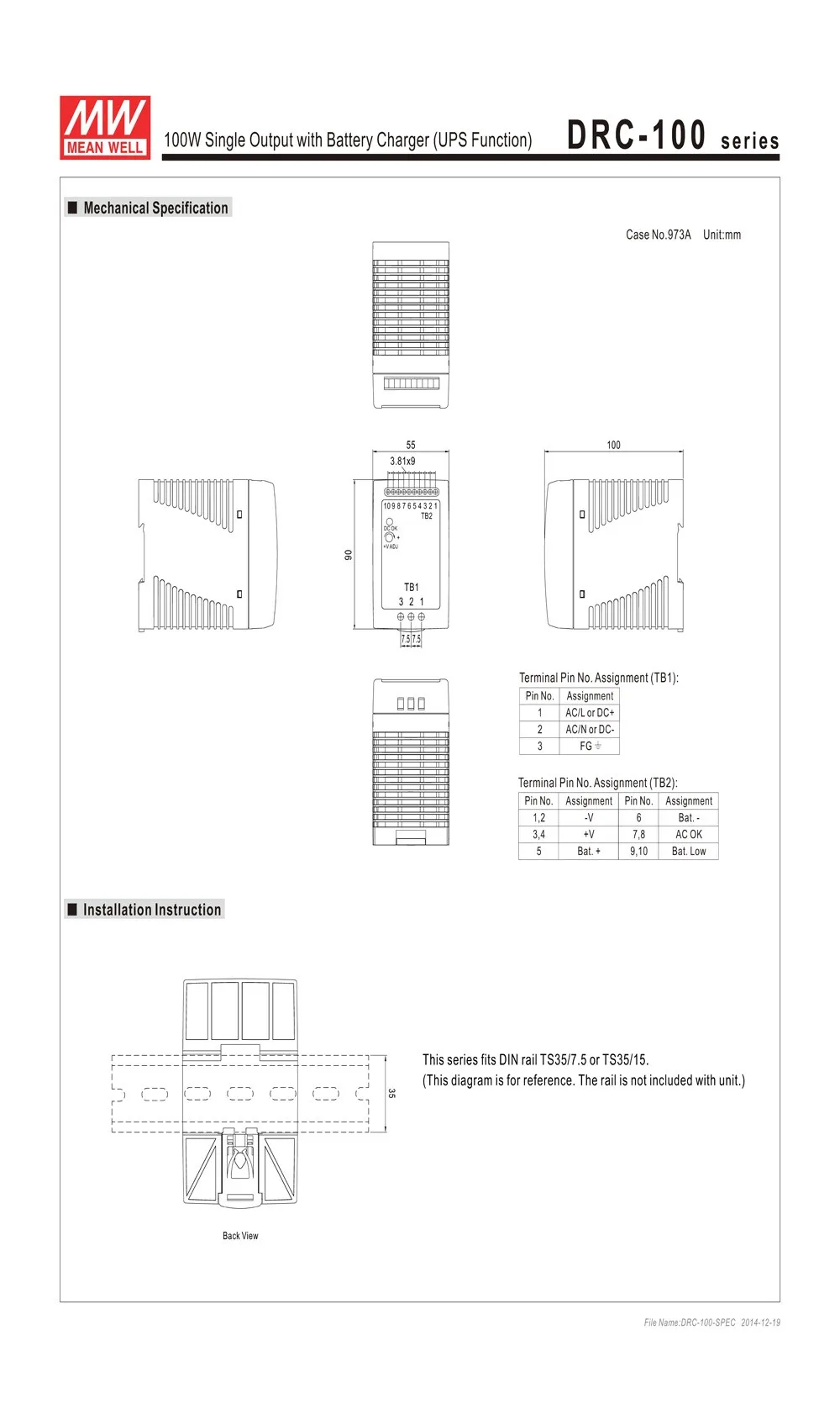 MEAN WELL DRC-100B 96 Вт 24-30 в AC/DC meanwell din-рейку безопасности питания с зарядным устройством(функция UPS) DRC-100