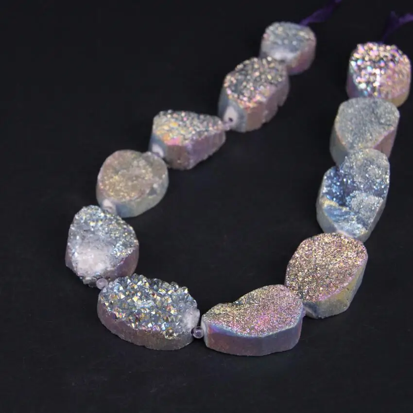 

Approx11PCS/strand Rainbow Titanium Natural Quartz Geode Drusy Oval Slab Nugget Beads,Roug Agates Crystal Druzy Slice Pendants