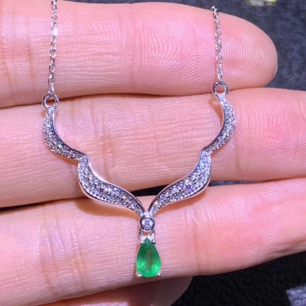  Collier pendentif vert émeraude naturel S925 argent collier de pierres précieuses naturelles mode m
