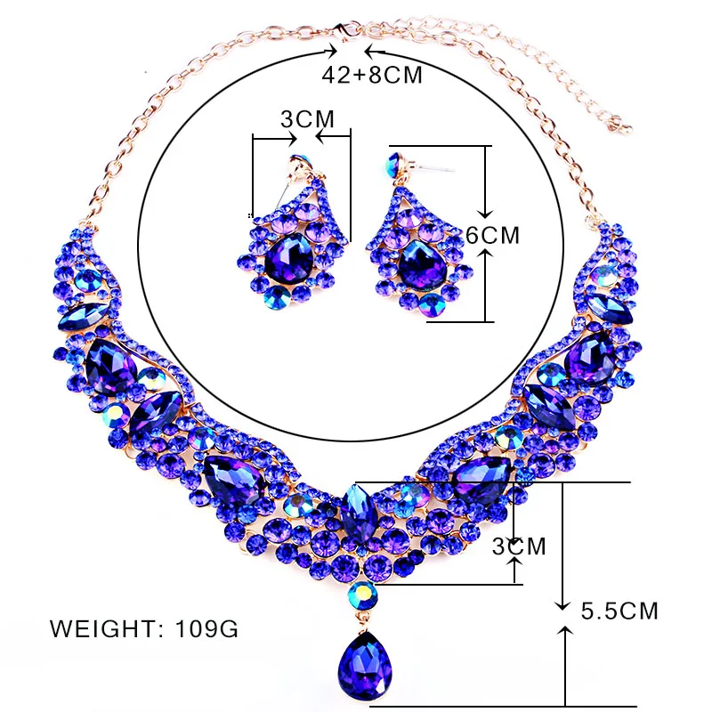 Модные ювелирные изделия, изысканные кристаллы, стразы, капли воды, ожерелье и серьги для женщин, свадебные ювелирные наборы