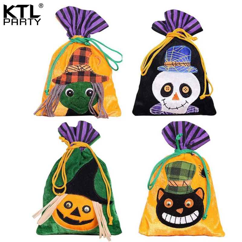 

KTLPARTY 4pcs/lot 22*15cm Halloween gift bag Skull head witch pumpkin black cat bag festive supplies