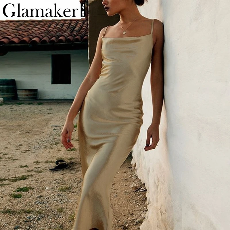 long satin gold dress
