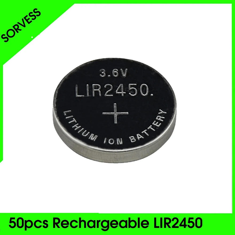 Sorvess 50PCS 120mAH LIR2450 Lithiium lir Ion Rechargeable Battery 3.6V Li-ion Button Coin Cell Replace For CR2450 CR 2450 | Электроника