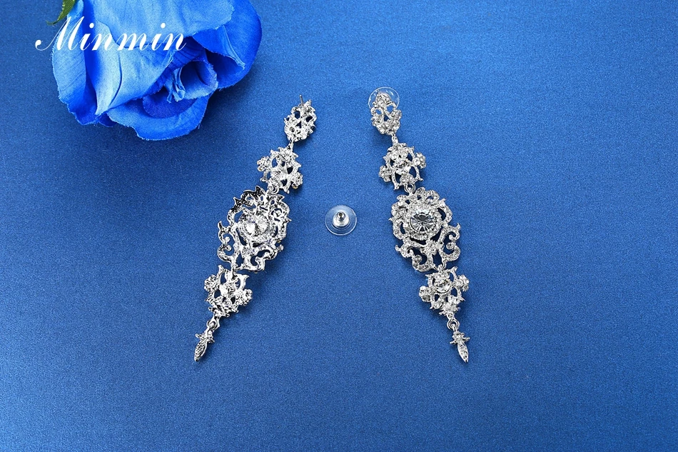Minmin серебряный цвет хрустальная люстра свадебные длинные серьги для женщин Роскошные невесты серьги для невесты модные ювелирные изделия MEH182