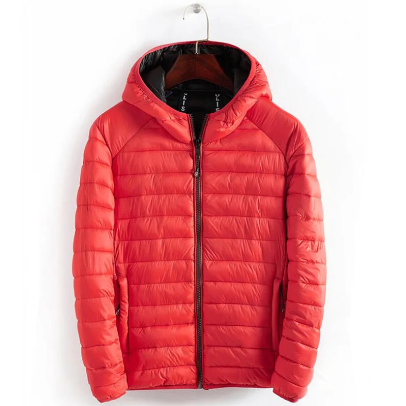 Зимняя куртка мужская с капюшоном Повседневная простая легкая теплая хлопковая стеганая Базовая куртка мужская верхняя одежда ветровка пальто новая одежда - Цвет: Оранжевый