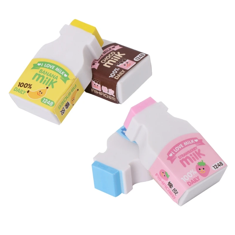 

2x Cute Milk Bottle Design Rubber Eraser Correction Student Stationery Supplies