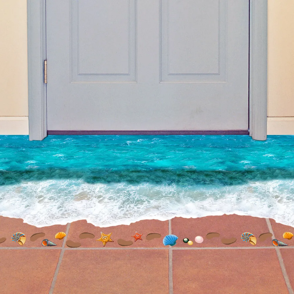 90*58cm 3D The Waves Of The Sea Beach Star Decoration Floor/Wall Stickersin Wall Stickers from