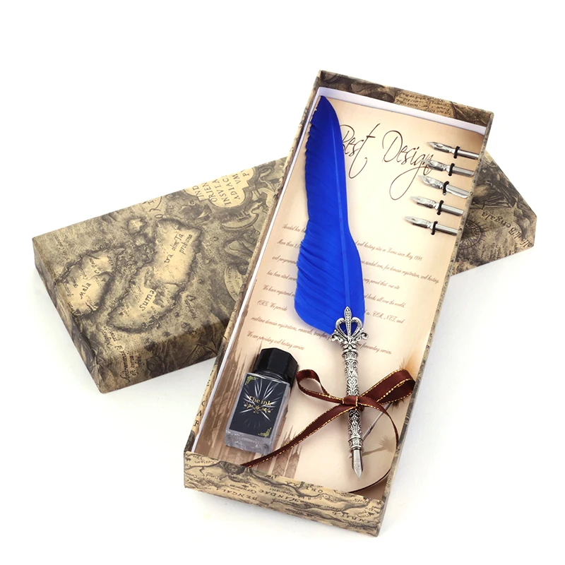 Artigos de Papelaria Caneta de Pena com Caixa de Presente Cores Vintage Colorido Pena Fountain Pen Grupo Antique Dip Escrita Tinta Definir Dom Yj-2025 10 2 10 cores Vintage Colorido Pena Fountain Pen