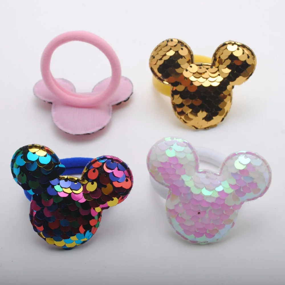 

2 Pcs Mickey Ears Girls Elastic Hair Bands New Hair Gum Good Gift For Children Each High Quality Hair Accessories