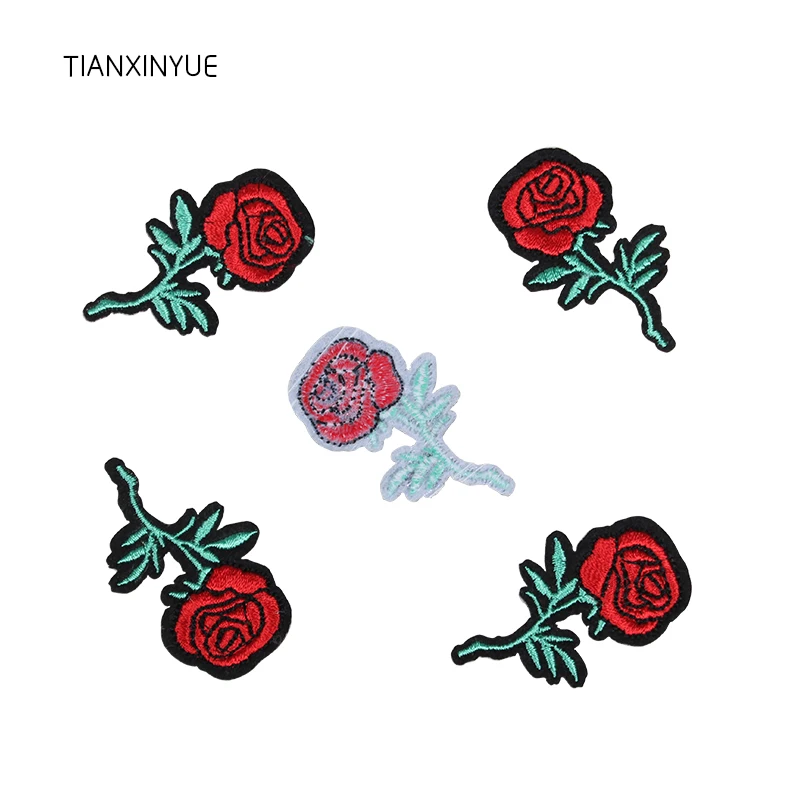 TIANXINYUE 20pcs small Rose Patches Iron On DIY Embroidered Appliques