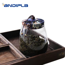 900 мл короткие большие емкости толстые прозрачные стеклянные контейнеры для чая с деревянной крышкой конфеты Caddy цветок чайные банки канистра семейный подарок