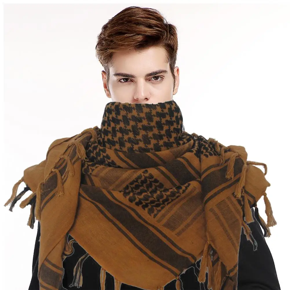 

100%Cotton Thicker Arab Scarves Men Winter Military Keffiyeh Windproof Scarf Muslim Hijab Shemagh Tactical Desert Square Wargame