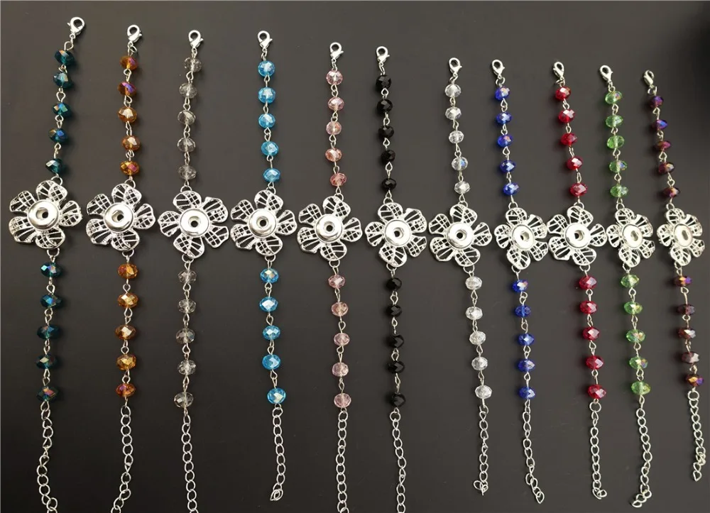 

Crystal Beads Flower Metal 12mm Snap Buttons Bracelet Pulseras Jewelry For Women
