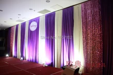 10ft*20ft Purple Party Backdrop Wholesale Party Backdrop for Stage Decoration Stage Backdrop with Detachable Swag