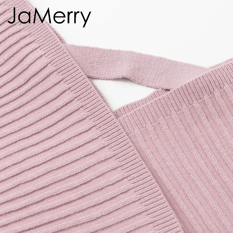 JaMerry, винтажный сексуальный комплект из двух предметов, женское трикотажное платье, Осень-зима, рукав летучая мышь, платье миди, элегантные вечерние платья-свитера