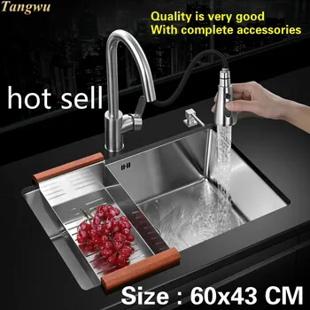 Online Free Shipping Standard Kitchen Manual Sink Single Trough Wash The Dishes Durable 304 Stainless Steel Hot Sell 600x430 MM