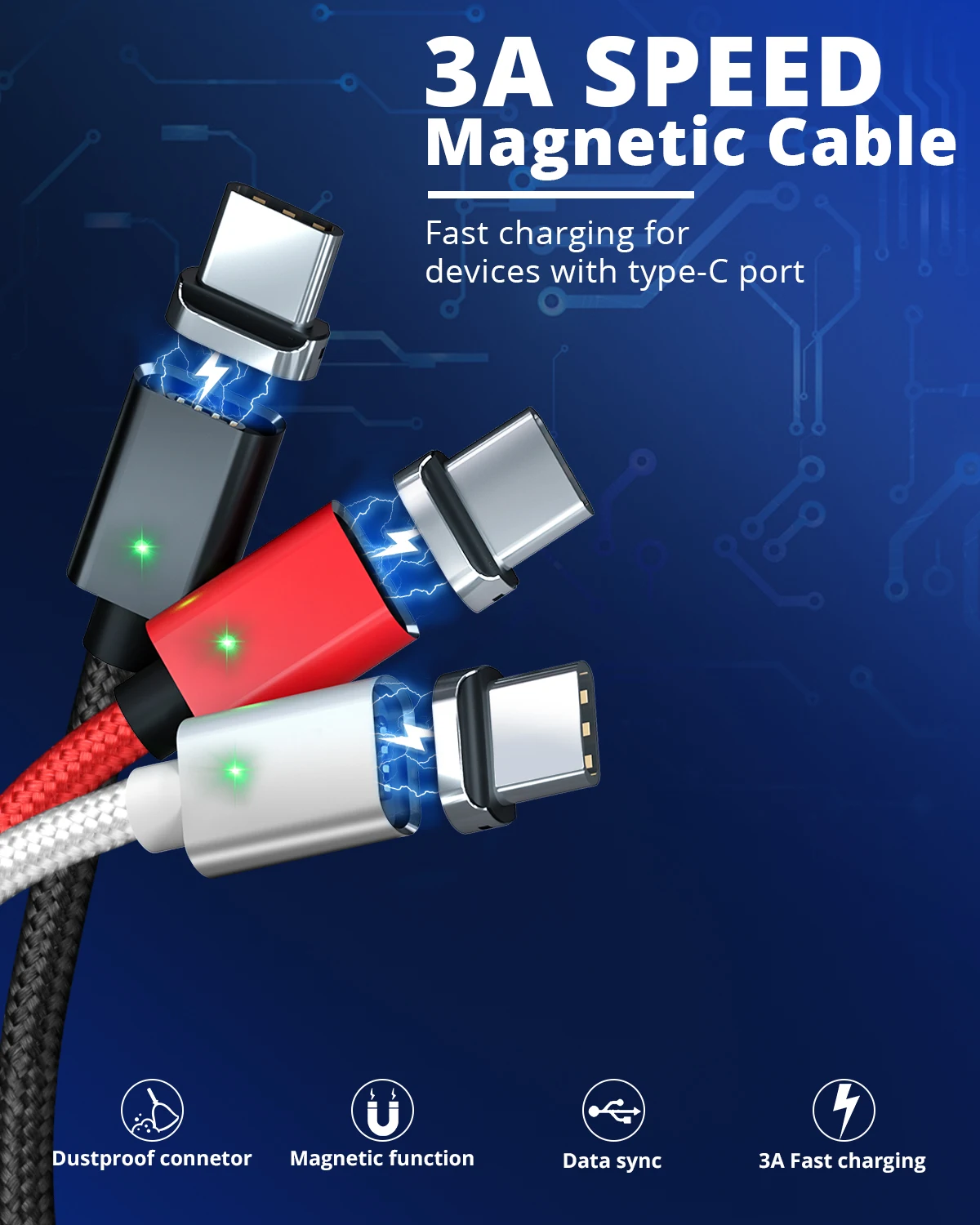 GUUGEI Магнитный usb кабель для зарядки type-C кабель для быстрой зарядки 3,0 type-C кабель для быстрой зарядки и синхронизации данных нейлоновые кабели для мобильных телефонов
