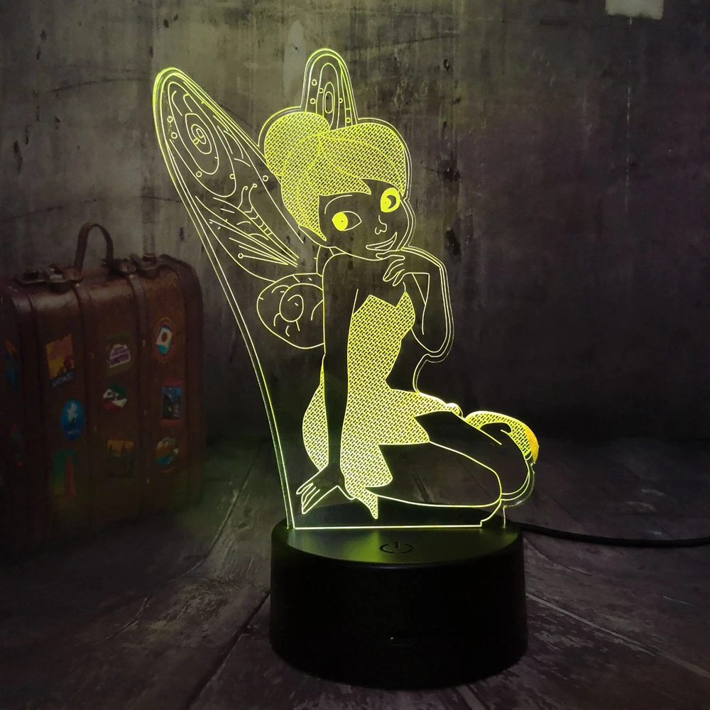 

Novelty Cartoon Cute Miss Bell Elf Tinker Bell 3D LED Night Light Desk Lamp RGB 7 Color Girls Kids Toy Room Decor Christmas Gift