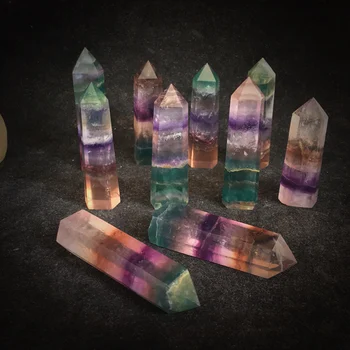

natural Colored fluorite quartz obelisk crystal wand point healing stones home and office feng shui decorations